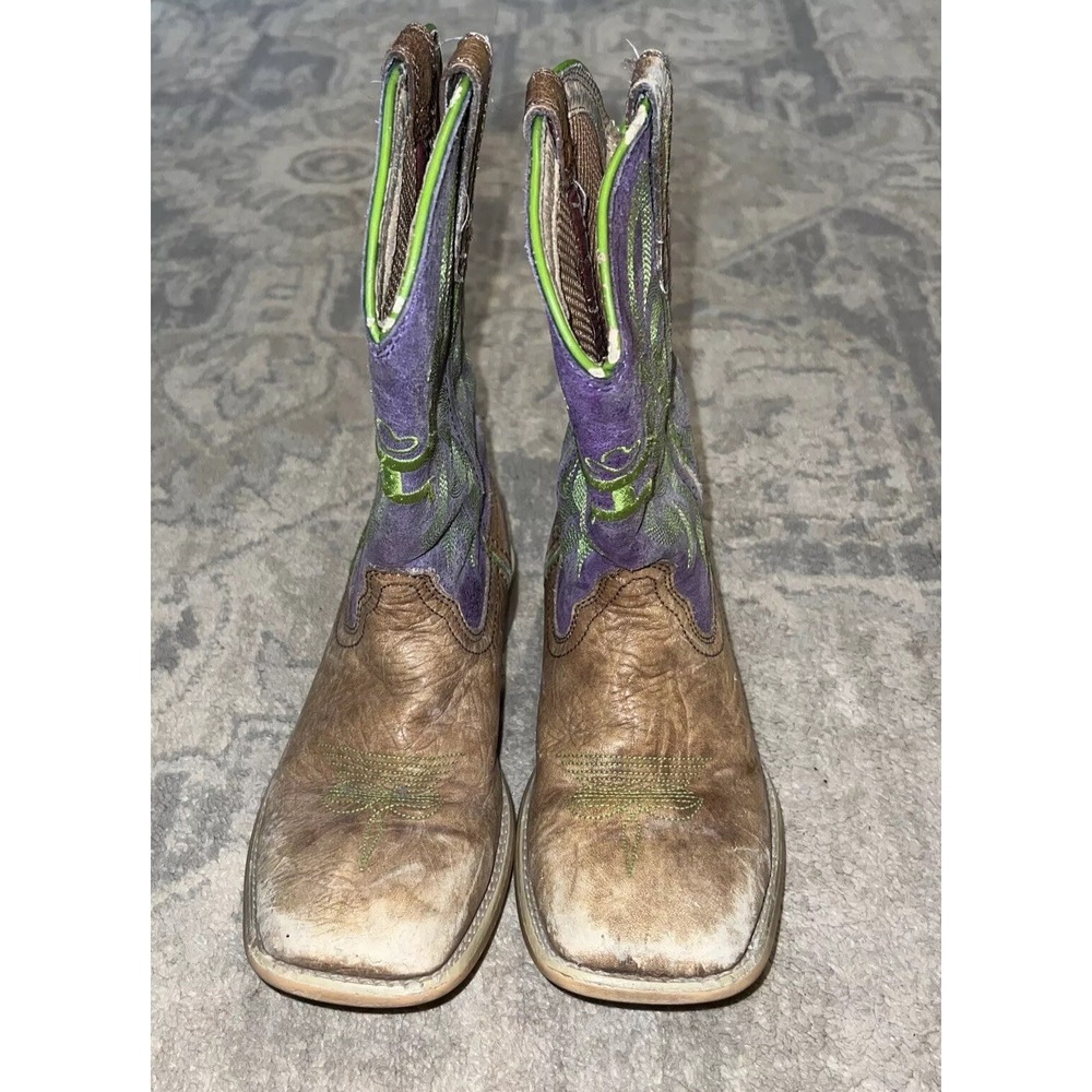 Hooey Western Boots Boys Cowboy Square Logo Light Brown Blue CHY0054 Sz 1
